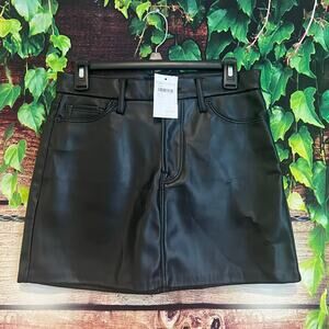 Good American Faux Leather Mini Skirt Short Black Pockets Minimalist Women 0 25